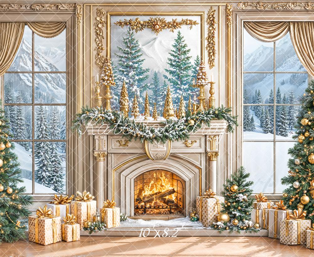 Kate Christmas Gold Fireplace Window Backdrop Designed by Emetselch -UK