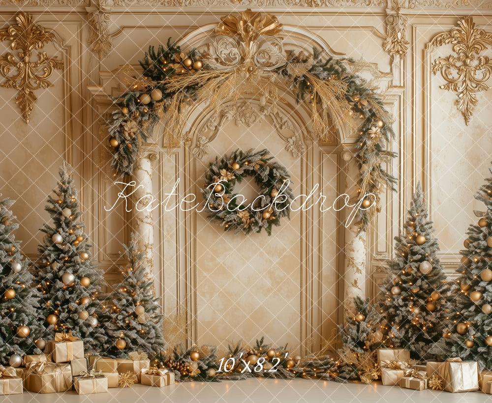 Kate Christmas Gold Ornate Arch Trees Backdrop Designed by Patty Robert -UK