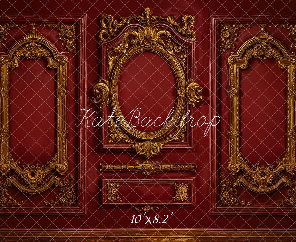 Kate Vintage Wall Ornate Gold Moulding Red Backdrop Designed by Emetselch