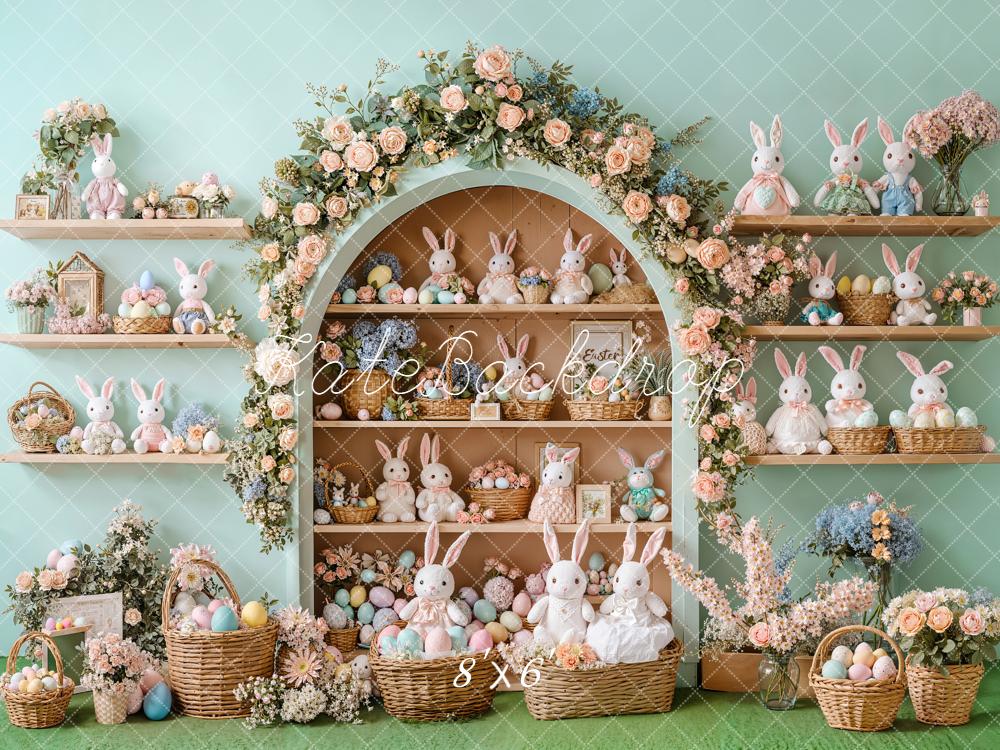 Kate Easter Bunny Floral Arch Shelves Backdrop Designed by Emetselch