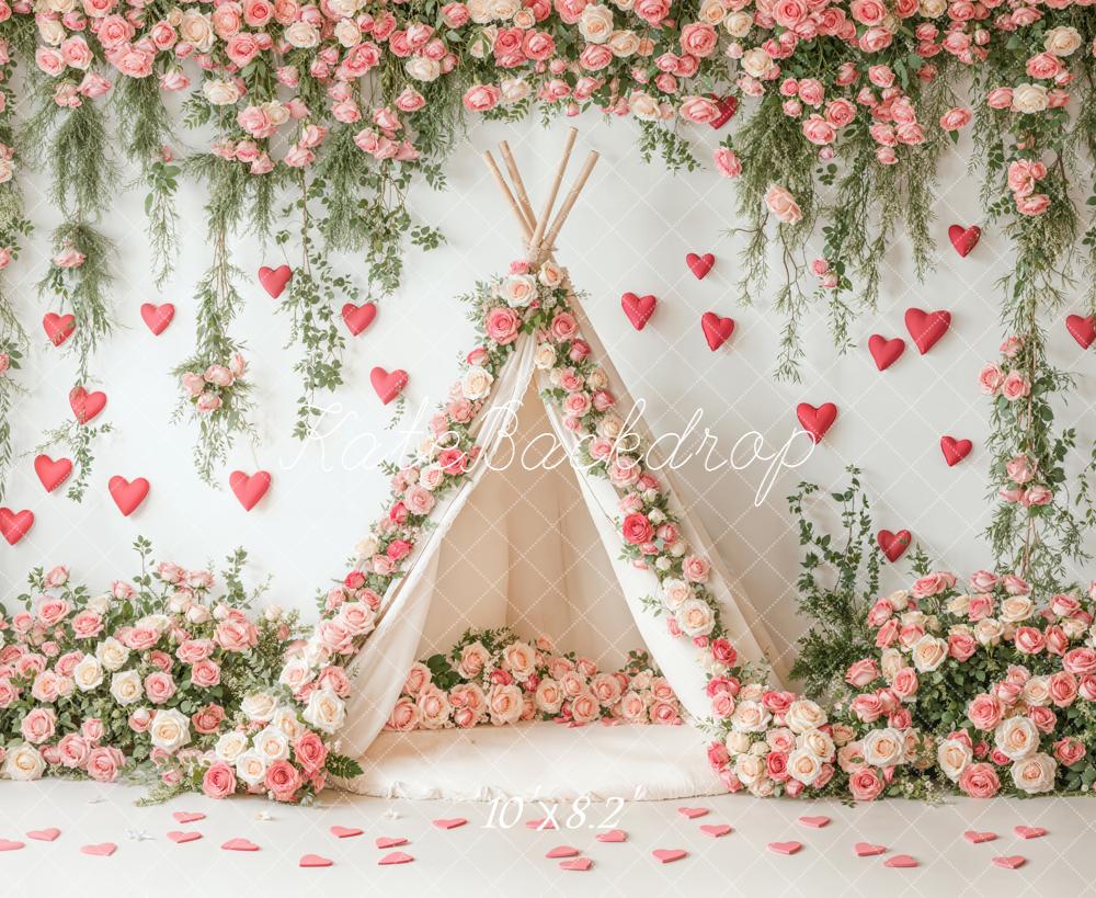 Kate Valentine Flower Arch Tent Hearts Backdrop Designed by Emetselch