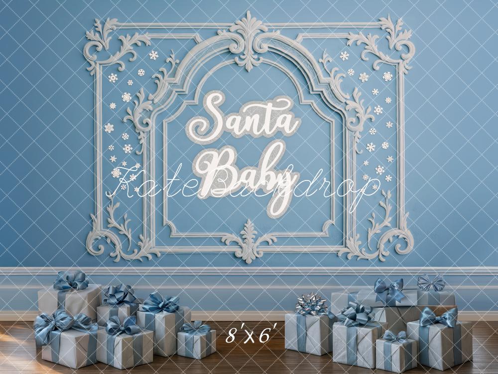 Kate Christmas Blue Ornate Frame Presents Backdrop Designed by Mini MakeBelieve -UK