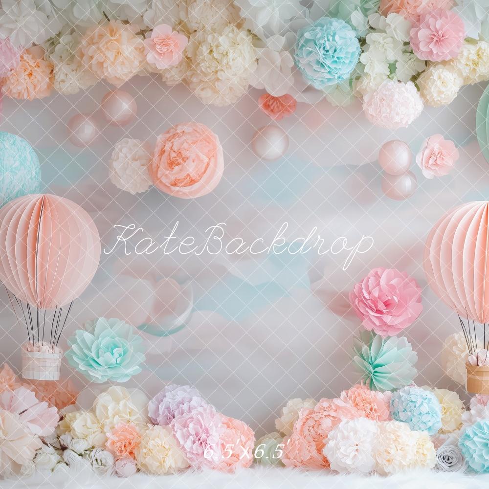 Kate Pastel Hot Air Balloons Floral Backdrop Designed by Patty Robert