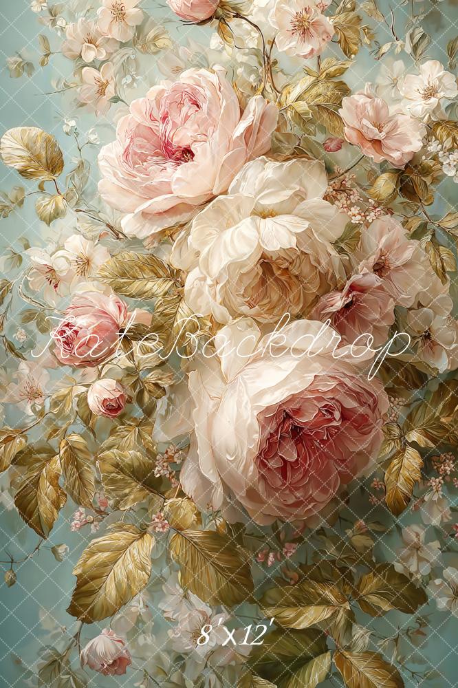Kate Pastel Flower Roses Leaves Backdrop Designed by Emetselch