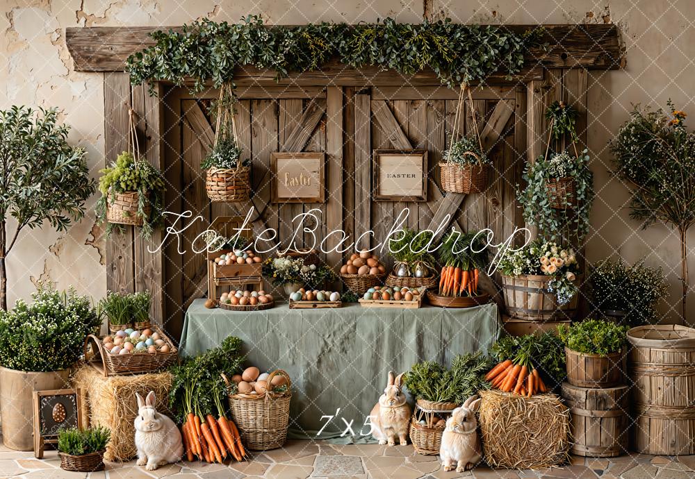 Kate Easter Barn Eggs Carrots Bunnies Greenery Backdrop Designed by Emetselch -UK