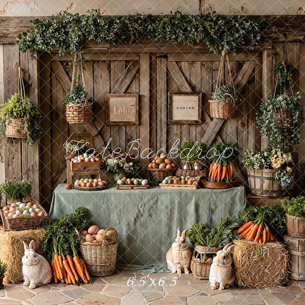 Kate Easter Barn Eggs Carrots Bunnies Greenery Backdrop Designed by Emetselch -UK