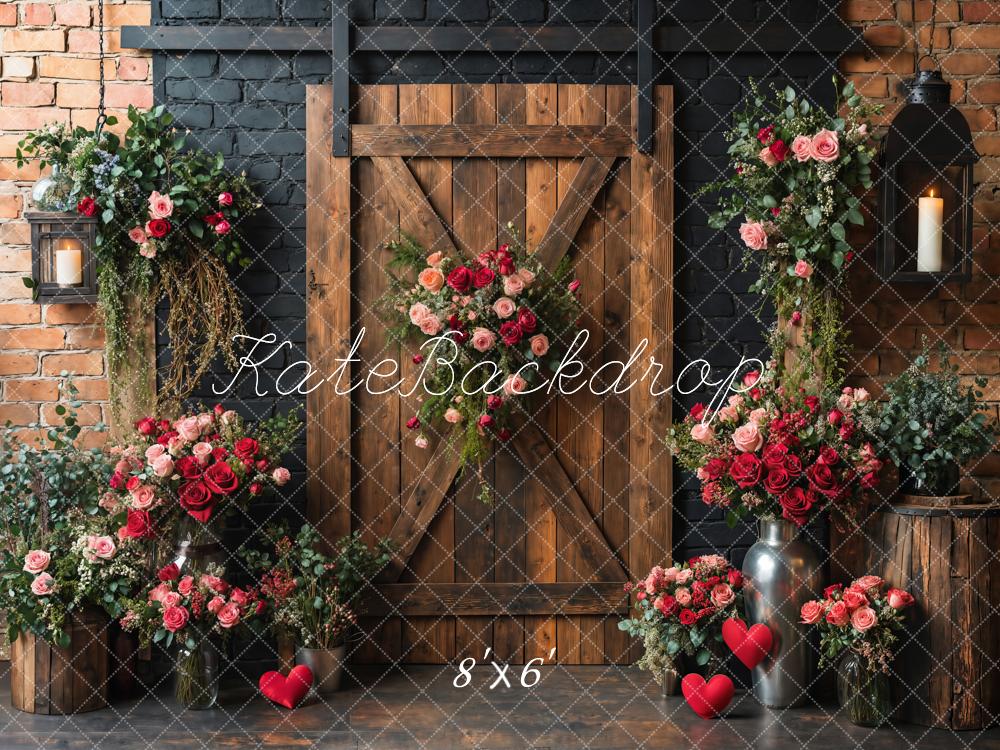 Kate Valentine/Spring Floral Rustic Wood Door Backdrop Designed by Emetselch