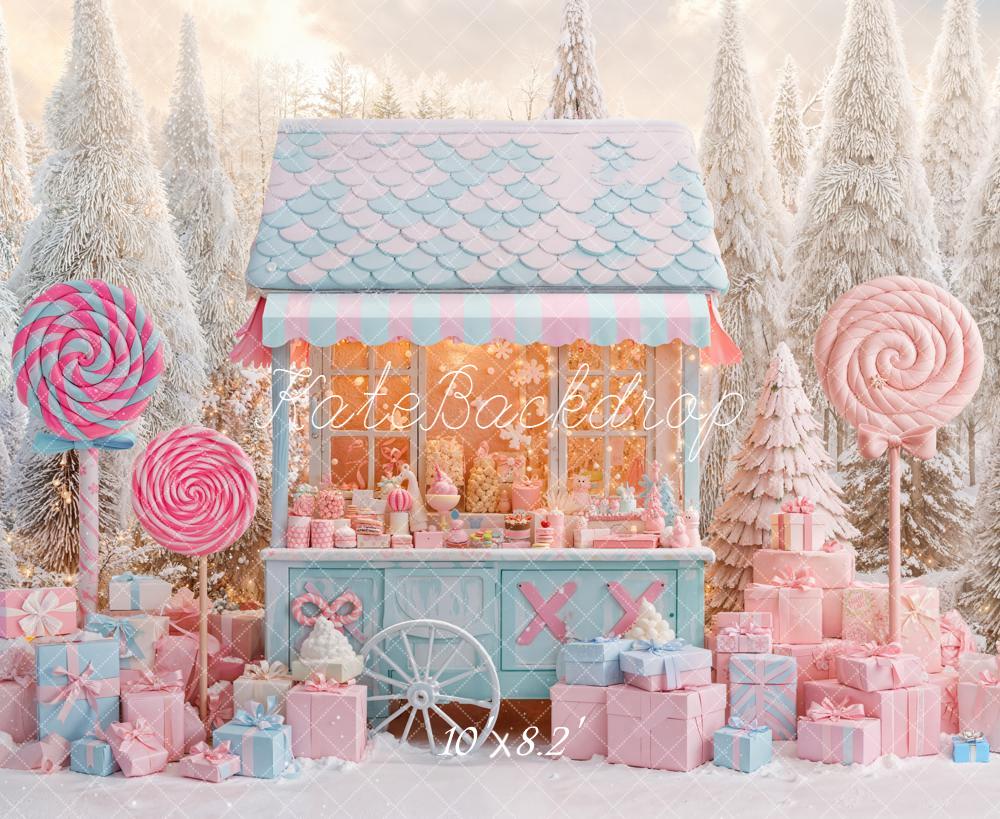 Kate Winter Candy Cart Lollipop Presents Pastel Backdrop Designed by Emetselch -UK