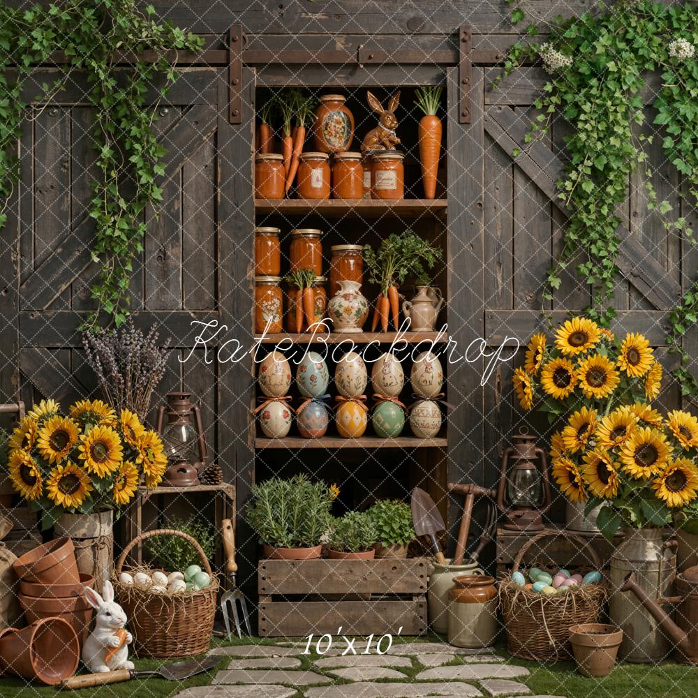 Kate Easter Bunny Sunflowers Wooden Cabinet Backdrop Designed by Emetselch