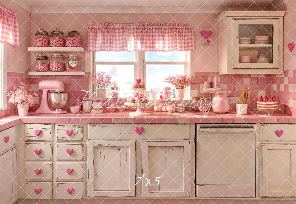 Kate Valentine Pink Vintage Kitchen Backdrop Designed by Emetselch