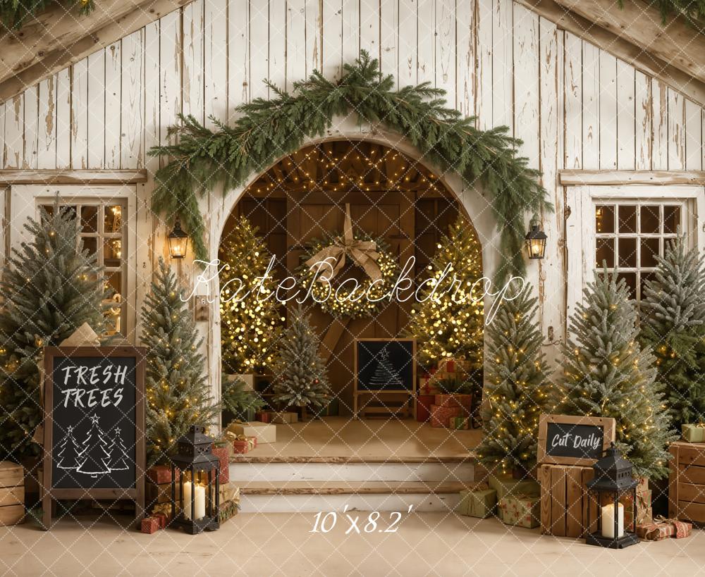 Kate Christmas Fresh Trees Rustic Archway Backdrop Designed by Emetselch -UK