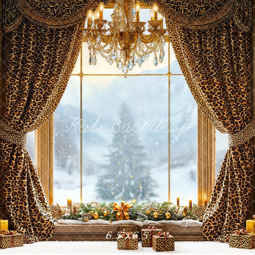 Kate Christmas Leopard Curtains Window Gifts Backdrop Designed by Emetselch -UK