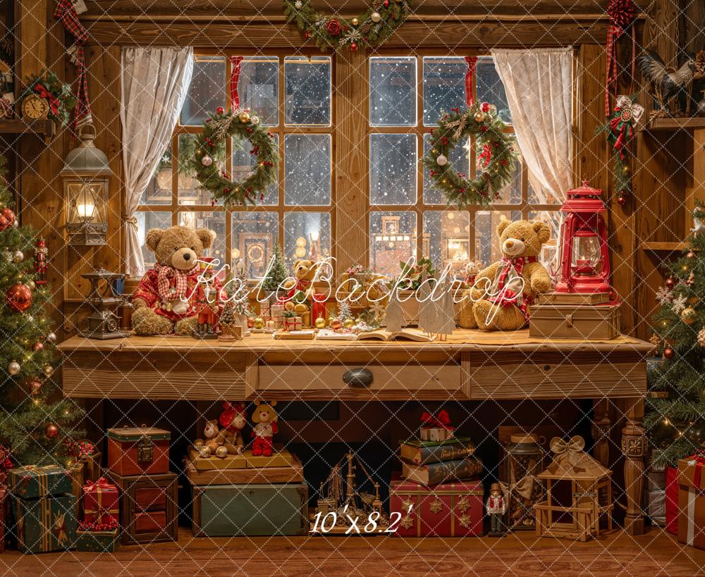 Kate Christmas Teddy Bears Window Room Backdrop Designed by Emetselch -UK