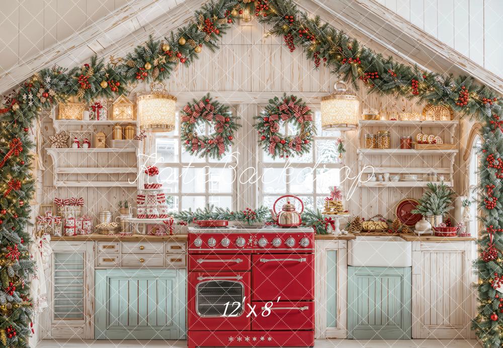 Kate Christmas Kitchen Wreaths Garland Presents Backdrop Designed by Emetselch