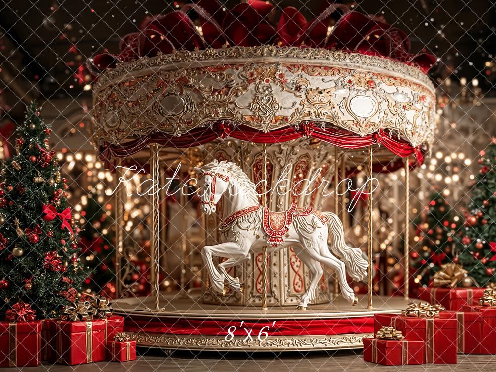 Kate Carousel Christmas Tree Red Gifts Backdrop Designed by Emetselch