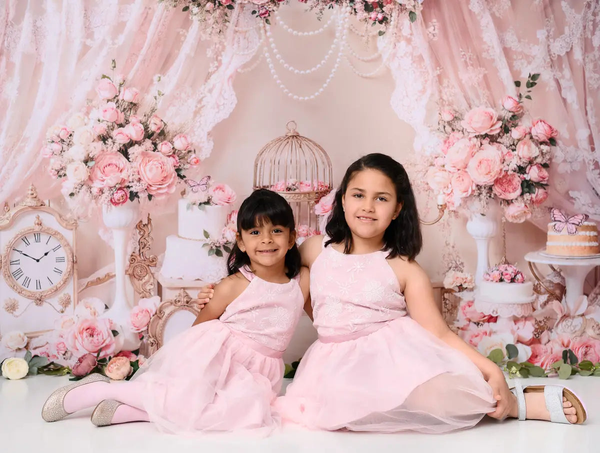 Kate Elegant Pink Floral Lace Birdcage Backdrop Designed by Emetselch -UK