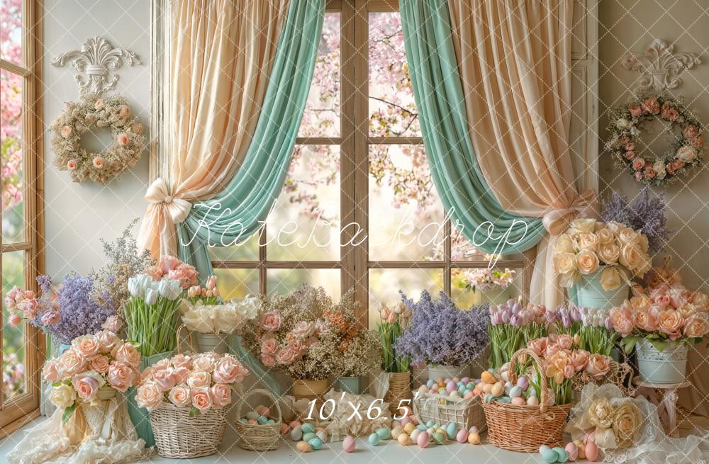 Kate Easter Eggs Flowers Pastel Window Backdrop Designed by Emetselch
