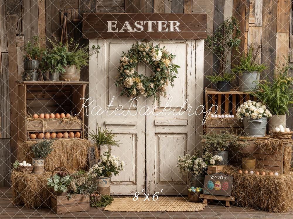 On Sale Kate Easter Rustic Door Hay Eggs Backdrop Designed by Emetselch