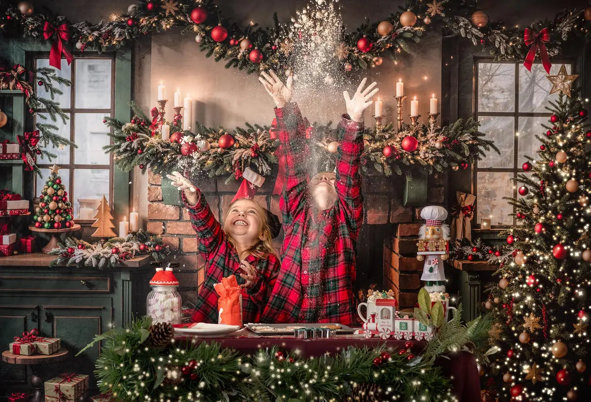 Kate Green Christmas Kitchen Fireplace Backdrop Designed by Emetselch
