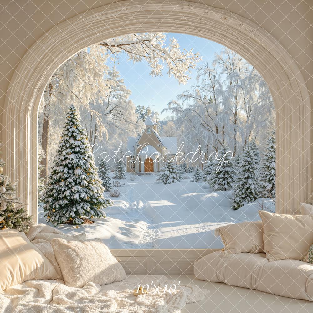 Kate Christmas Snowy Forest Window Arch Backdrop Designed by Emetselch -UK