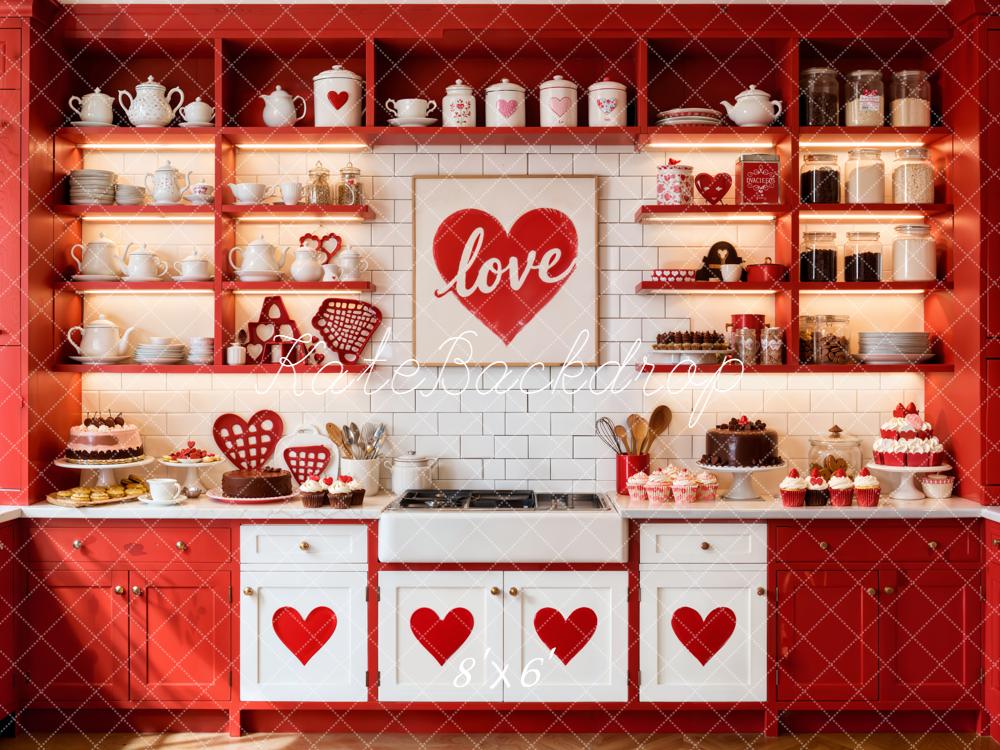 Kate Valentines Red Kitchen Love Decor Fleece Backdrop Designed by Emetselch