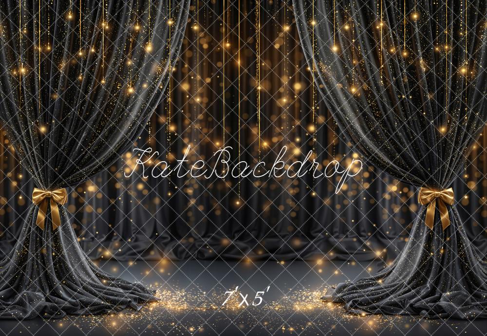 Kate Black Curtains Gold Sparkle Bokeh Backdrop Designed by Emetselch -UK