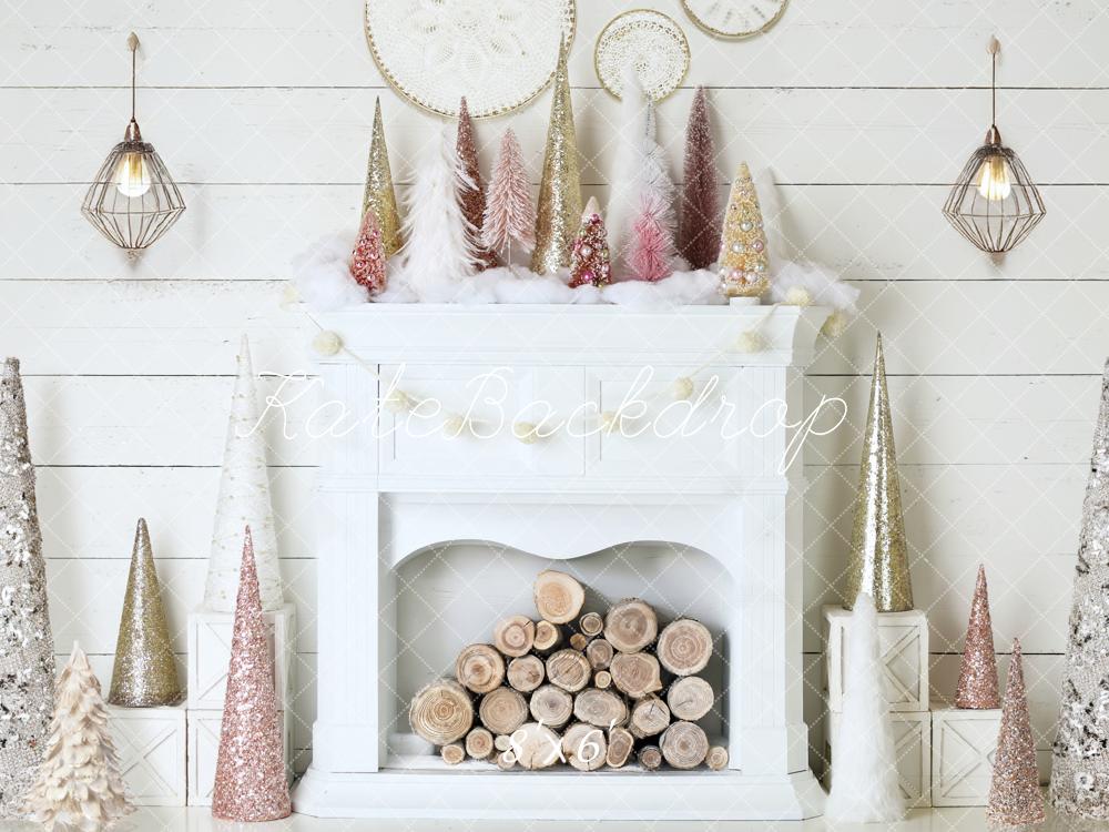 Kate Christmas Fireplace Pink&Gold Boho Backdrop Designed by Mandy Ringe Photography -UK