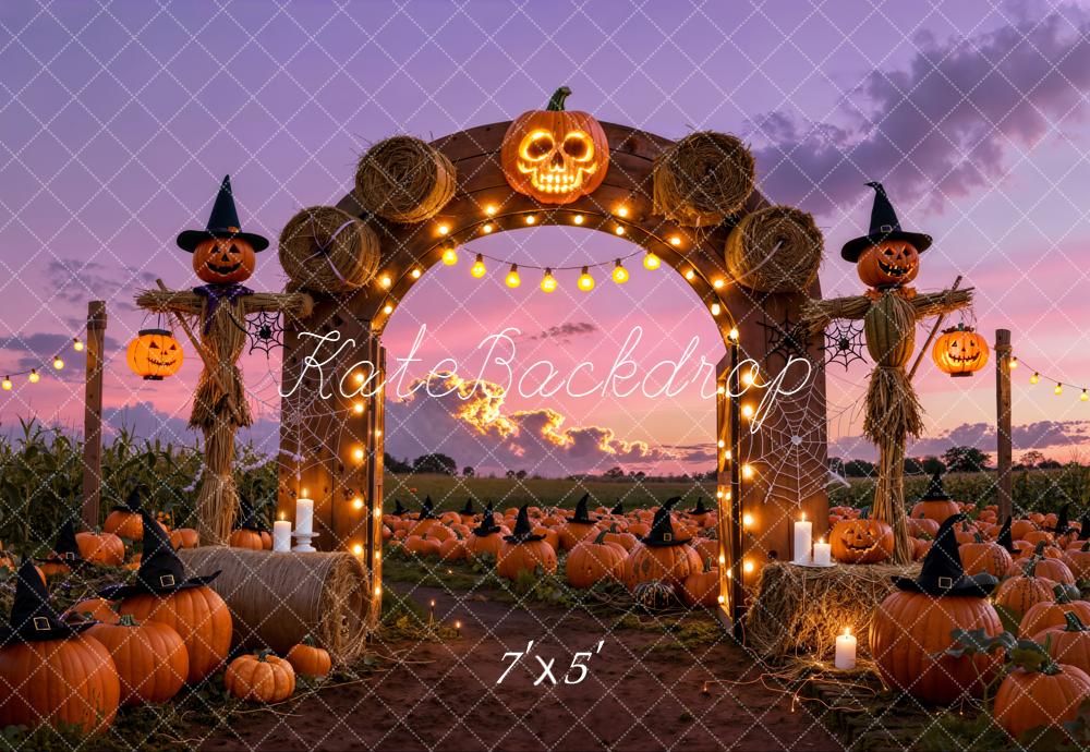 Kate Halloween Pumpkin Arch Scarecrow Hay Backdrop Designed by Emetselch -UK