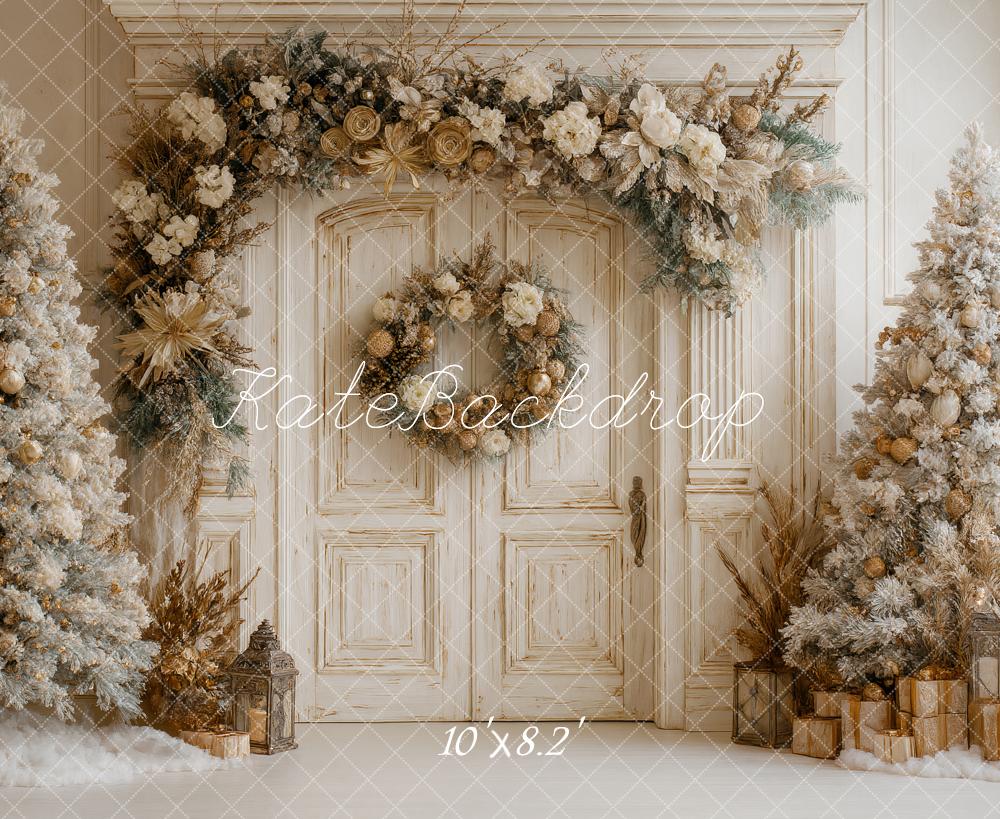 Kate Christmas Floral Arch Snowy Trees Backdrop Designed by Ashley Paul