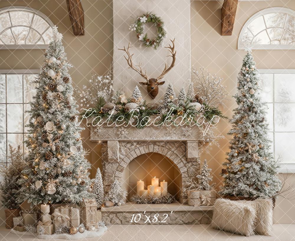 Kate Christmas Fireplace Trees Antlers Backdrop Designed by Emetselch
