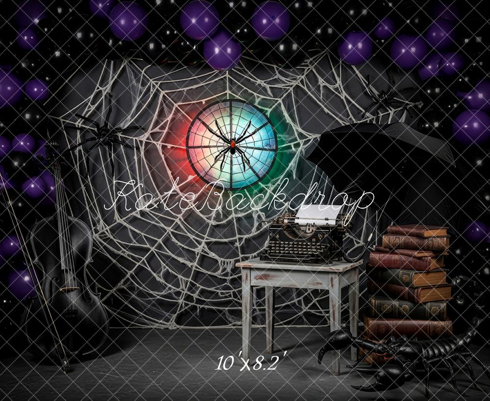 Kate Halloween Spider Web Typewriter Violin Backdrop Designed by Patty Robert