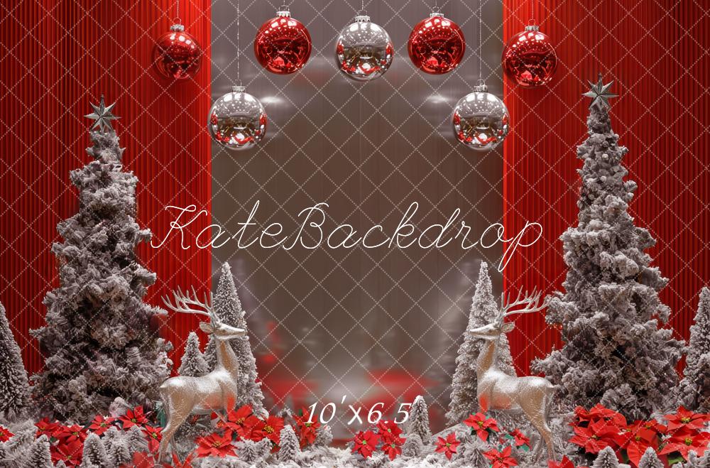 Kate Christmas Trees Reindeer Red Backdrop Designed by Mini MakeBelieve -UK