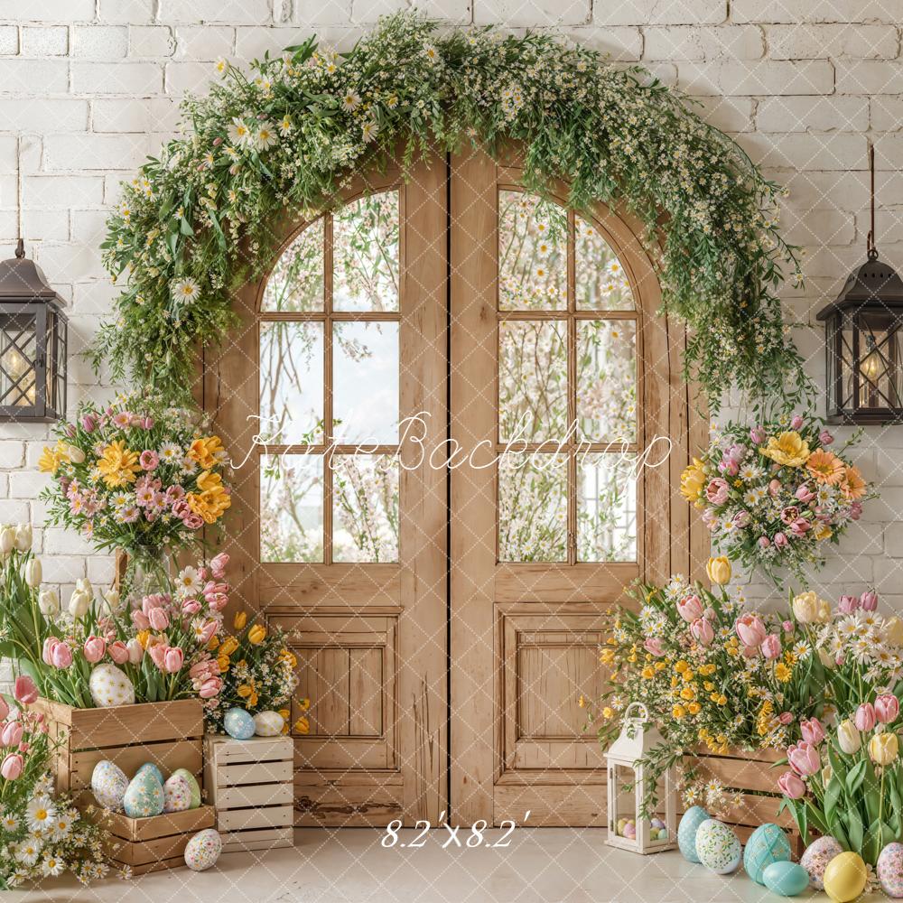 Kate Easter Eggs Arch Wooden Door Tulips Backdrop Designed by Emetselch