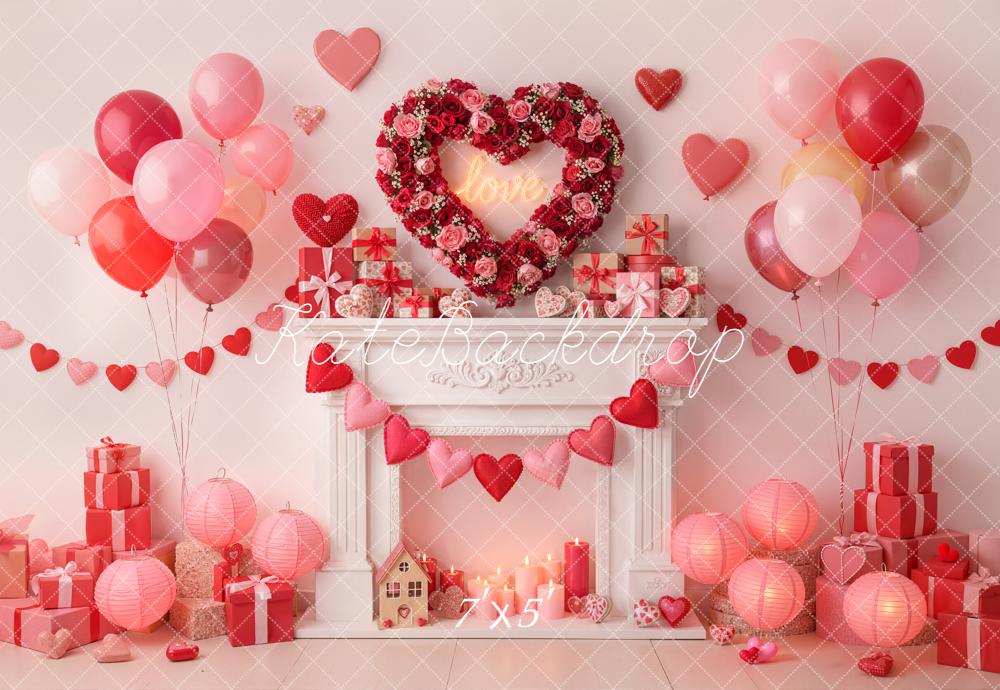 Kate Valentine Heart Wreath Balloons Fireplace Gifts Backdrop Designed by Emetselch -UK