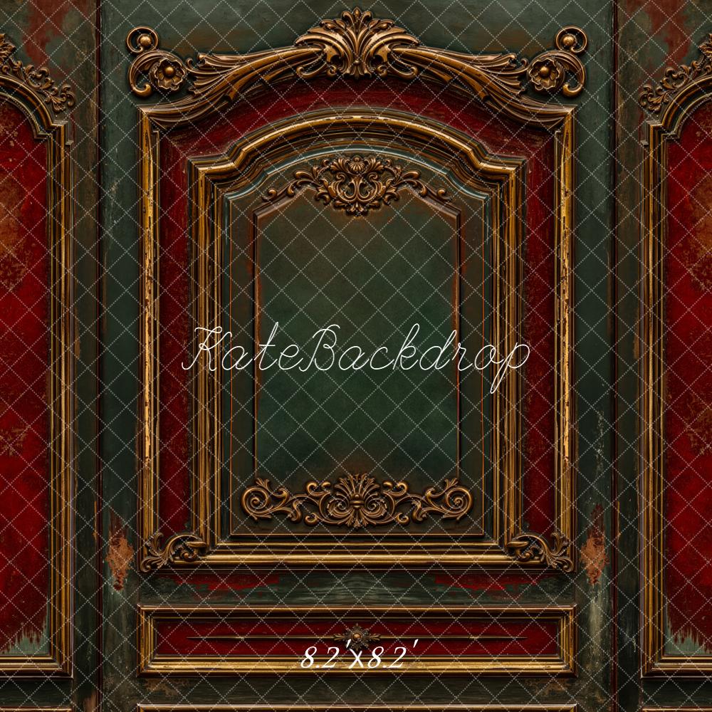Kate Vintage Ornate Wall Red Green Backdrop Designed by Emetselch -UK