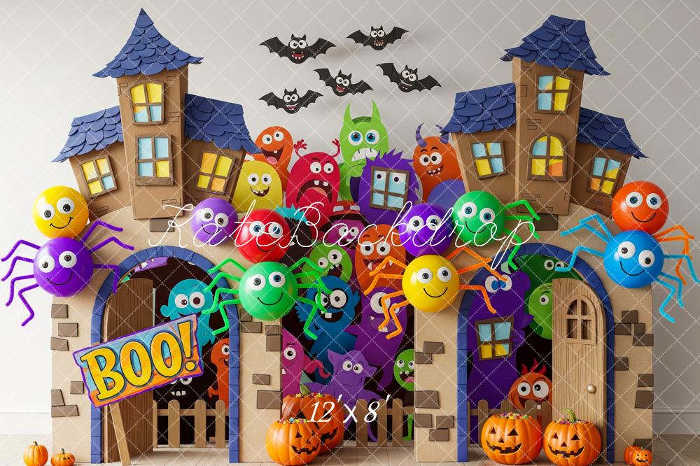 Kate Halloween Haunted House Colourful Spiders Backdrop Designed by Patty Robert