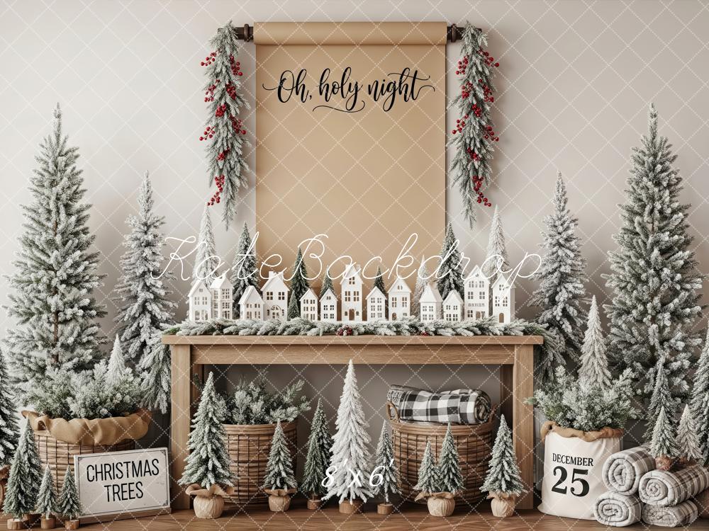 Kate Christmas Miniature Houses Snowy Trees Backdrop Designed by Patty Robert
