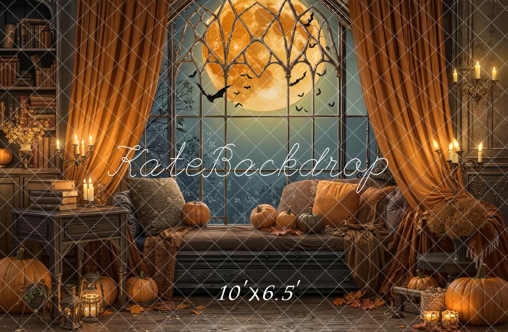 Kate Halloween Moon Gothic Window Fleece Backdrop Designed by Emetselch -UK