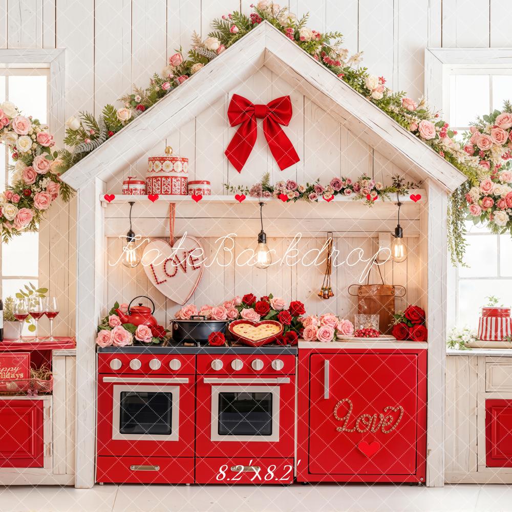 Kate Valentine Kitchen Red Oven Floral Decor Backdrop Designed by Emetselch