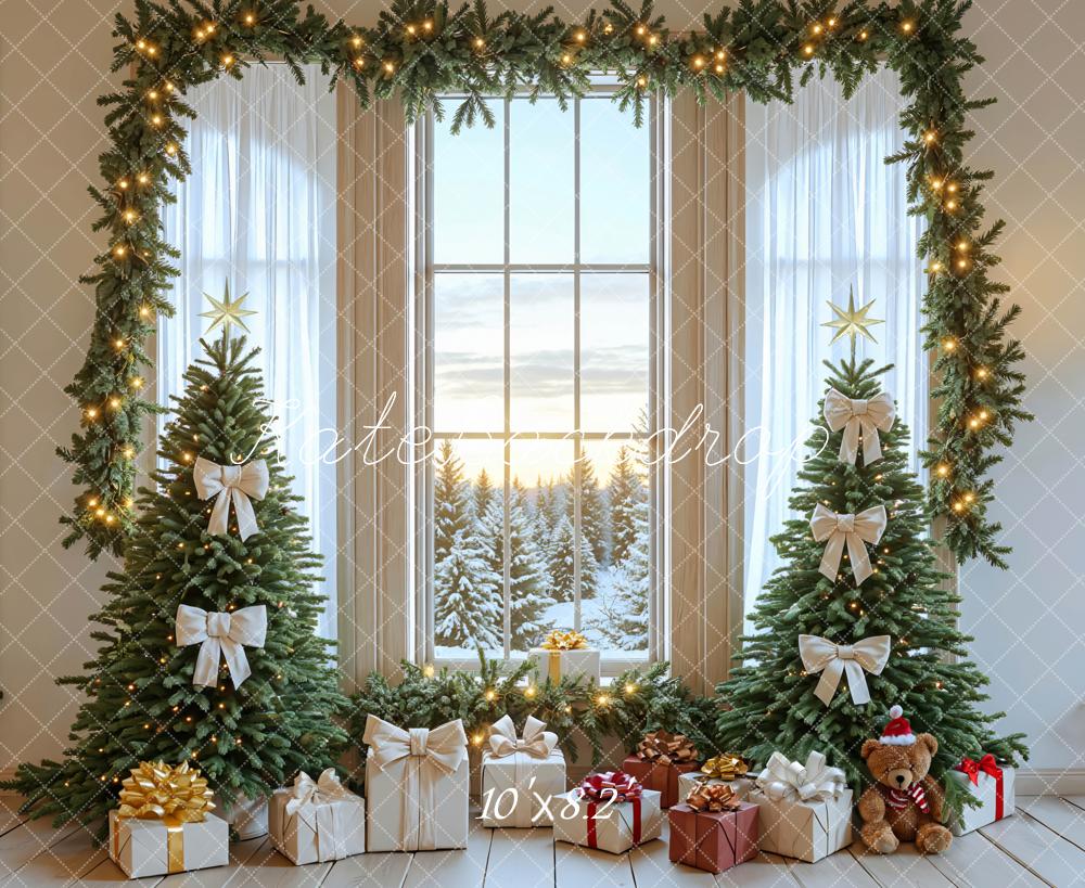 Kate Christmas Trees Garland Presents Window Backdrop Designed by Mini MakeBelieve