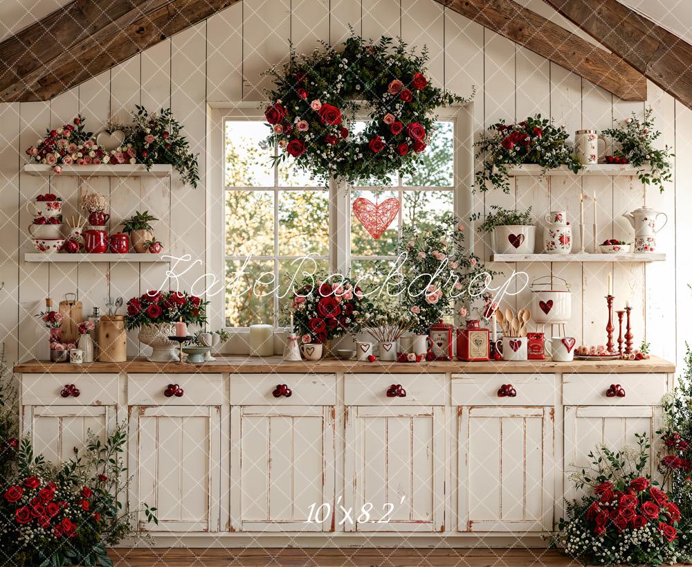 Kate Valentine Rustic Kitchen Floral Decor Fleece Backdrop Designed by Emetselch