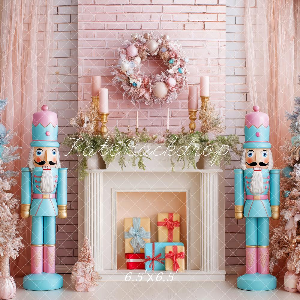 Kate Christmas Nutcracker Fireplace Pink Trees Backdrop Designed by Patty Robert -UK