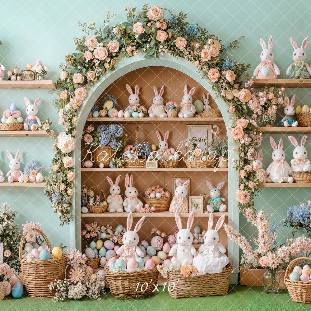 Kate Easter Bunny Floral Arch Shelves Backdrop Designed by Emetselch