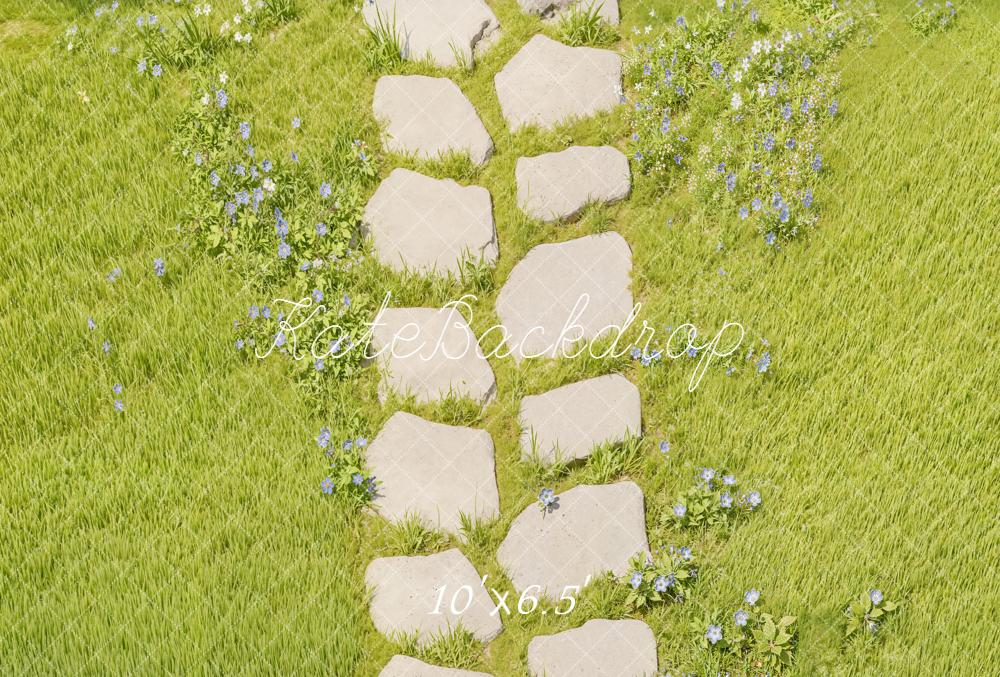 Kate Stone Path Green Grass Floor Fleece Backdrop Designed by Kate image