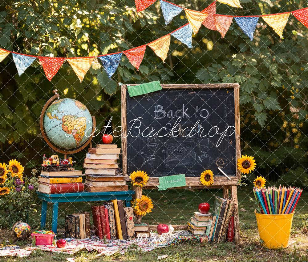 Kate Back To School Blackboard Books Fleece Backdrop Designed by Emetselch -UK