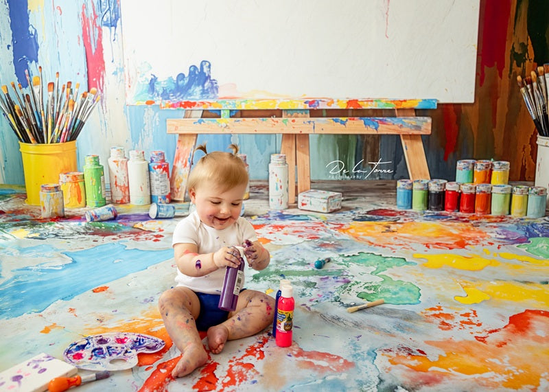 Kate Colorful Art Backdrop+Abstract Colorful Paint Floor Backdrop