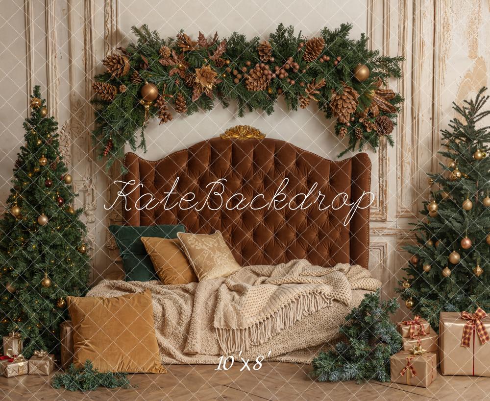 Kate Christmas Headboard Trees Garland Fleece Backdrop Designed by Emetselch -UK