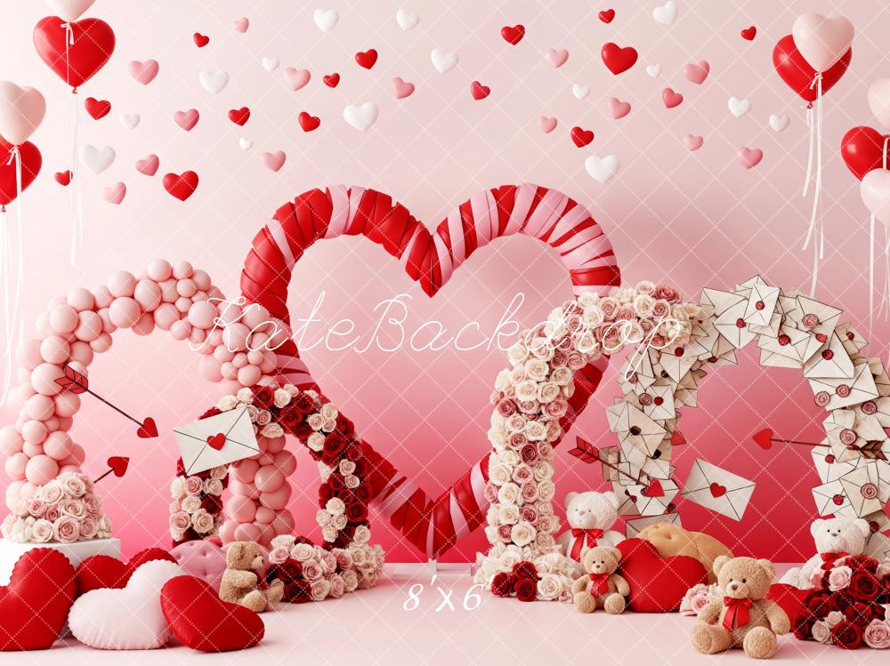 Kate Valentine Heart Arches Balloons Teddy Bears Backdrop Designed by Patty Robert