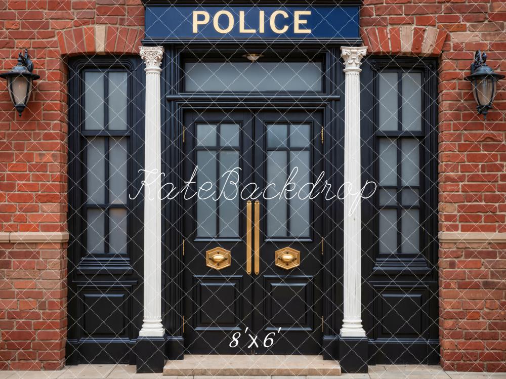 Kate Police Station Brick Columns Lanterns Fleece Backdrop Designed by Emetselch -UK