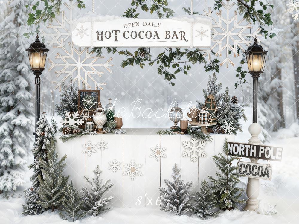 Kate Christmas Hot Cocoa Bar Snowflakes Trees Backdrop Designed by Emetselch